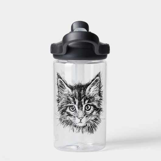 Zwart-wit kitten gezicht waterfles (Achterkant)