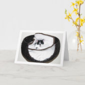 Zwart-wit kitten in bed kaart (Gele Bloem)