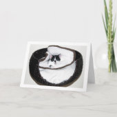 Zwart-wit kitten in bed kaart (Voorkant)