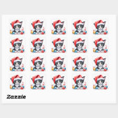 Zwart wit kitten in Santa Hat Vrolijk Kerstfeest Vierkante Sticker (Vel)