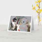 Zwart-wit kitten met China Lamb Kaart (Gele Bloem)