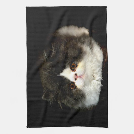 Zwart Wit Kitten pluizig kat Theedoek (Verticaal)