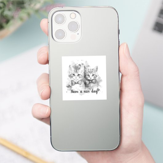 Zwart-wit kittens Heb een fijne dag Sticker (Telefoon)