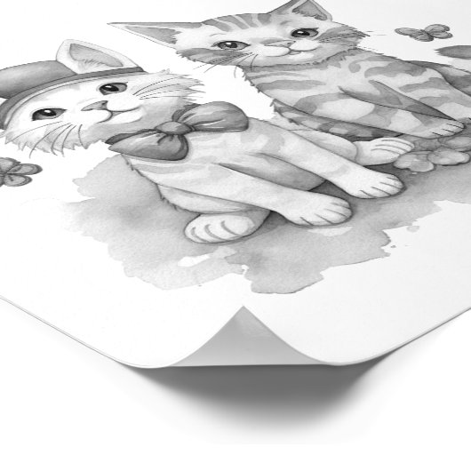 Zwart-wit kittens vrienden poster (Hoek)