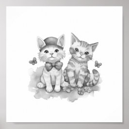 Zwart-wit kittens vrienden poster