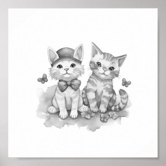 Zwart-wit kittens vrienden poster (Voorkant)