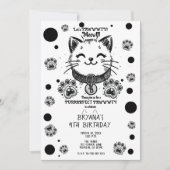 Zwart-wit Kitty Cat Kitten Verjaardagsfeest Kaart (Voorkant)