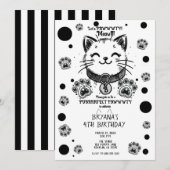 Zwart-wit Kitty Cat Kitten Verjaardagsfeest Kaart (Voorkant / Achterkant)