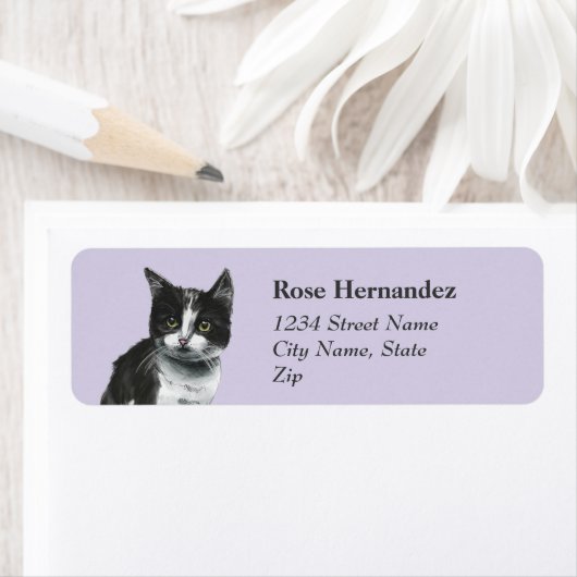Zwart-wit Kitty Cat retouradres Etiket (Insitu)