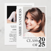 Zwart Wit Klasse 2025 Afstuderen Foto Kaart (Voorkant / Achterkant)
