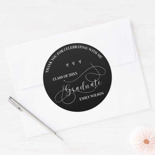 Zwart-wit Klasse van 2025 Bedankt Afstuderen Ronde Sticker (Envelop)