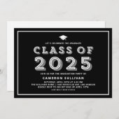 Zwart-wit klasse van 2025 Pet Retro Afstuderen Kaart (Voorkant / Achterkant)