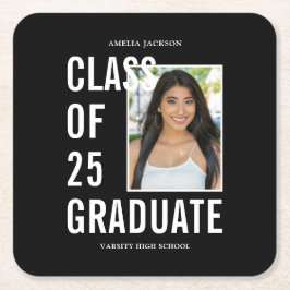 Zwart-wit klasse van 25 foto afstudeerfeest kartonnen onderzetters