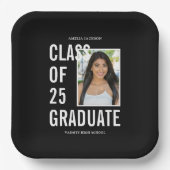 Zwart-wit klasse van 25 foto afstudeerfeest papieren bordje (Voorkant)