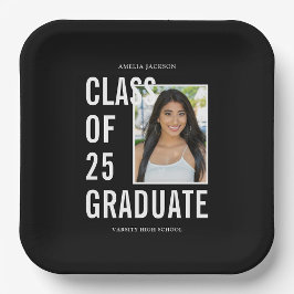 Zwart-wit klasse van 25 foto afstudeerfeest papieren bordje