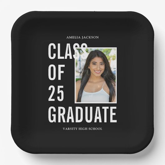 Zwart-wit klasse van 25 foto afstudeerfeest papieren bordje