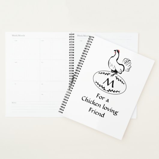 Zwart-wit Klassic Hen op een monogram eieren Planner (Display)
