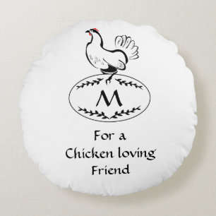 Zwart-wit Klassic Hen op een monogram eieren Rond Kussen