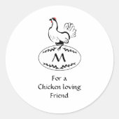 Zwart-wit Klassic Hen op een monogram eieren Ronde Sticker (Voorkant)