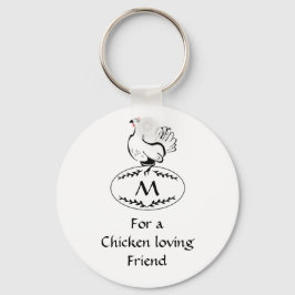 Zwart-wit Klassic Hen op een monogram eieren Sleutelhanger