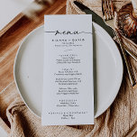 Zwart Wit Klassiek Bruiloft Diner Menu<br><div class="desc">Deze zwarte witte klassieke huwelijksdiner menukaart is perfect voor een moderne bruiloft. Het eenvoudige en elegante ontwerp heeft klassieke en fancy scripttypografie in zwart-wit. Dit menu kan worden gebruikt voor een huwelijksreceptie,  repetitiediner,  vrijgezellenfeest of een evenement.</div>