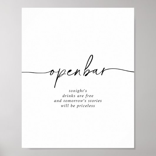 Zwart Wit Klassiek Bruiloft Open Bar Teken Poster (Voorkant)