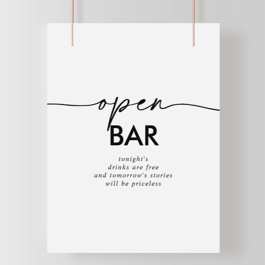 Zwart Wit Klassiek Bruiloft Open Bar Teken Poster