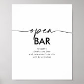 Zwart Wit Klassiek Bruiloft Open Bar Teken Poster (Voorkant)