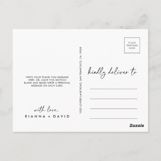 Zwart wit klassiek dank u briefkaart (Achterkant)