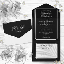Zwart-Wit Klassiek Deco Monogram Huwelijk