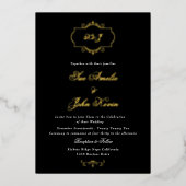 zwart wit klassiek echt goud monogram bruiloft folie uitnodiging (Voorkant)