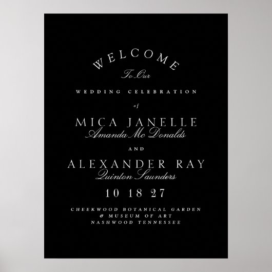 Zwart & Wit Klassiek Elegant Kalligrafie Bruiloft Poster (Voorkant)