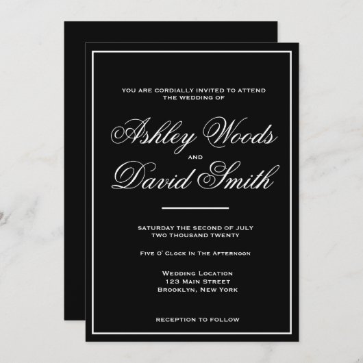 Zwart-wit klassiek elegant script kaart (Voorkant / Achterkant)