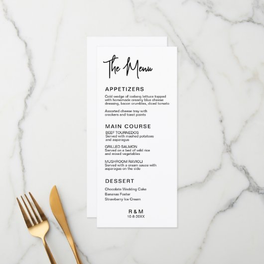 Zwart-wit klassiek elegante bruiloft menu (Voorkant / Achterkant in situ)