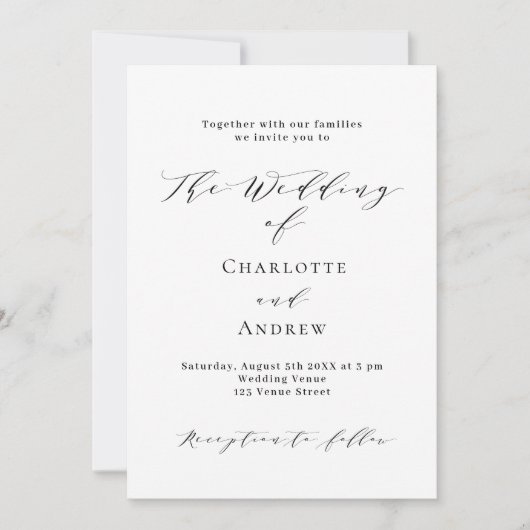 Zwart wit klassiek formele QR code RSVP bruiloft Kaart (Voorkant)