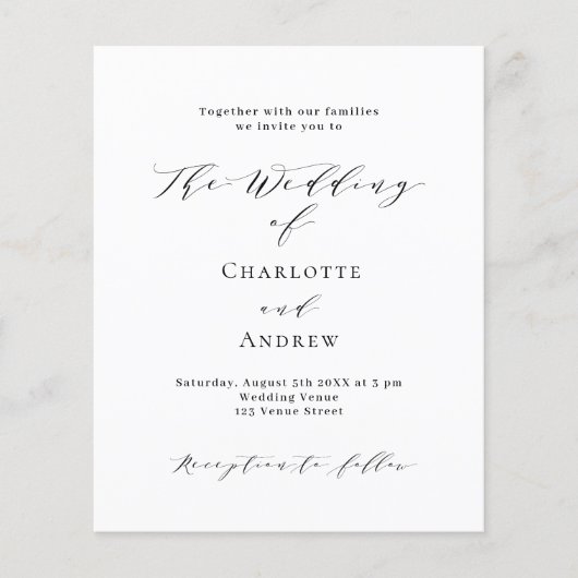 Zwart wit klassiek formele QR RSVP budget bruiloft (Voorkant)