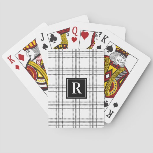 Zwart-wit klassiek geplakt monogram pokerkaarten (Achterkant)