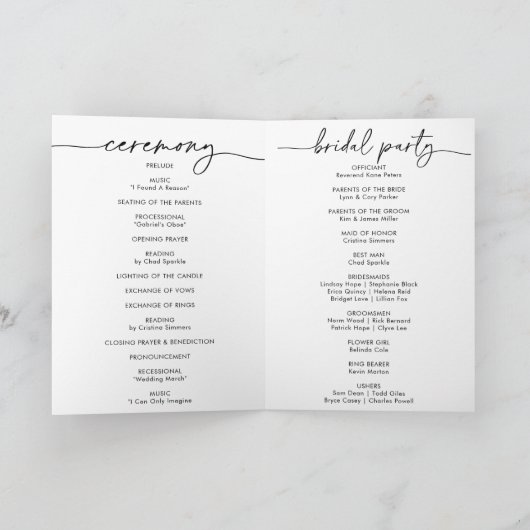 Zwart wit klassiek gevouwen bruiloft programma (Binnen)