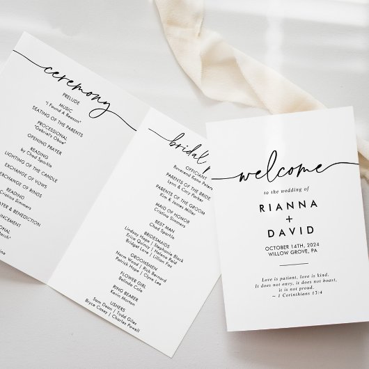 Zwart wit klassiek gevouwen bruiloft programma