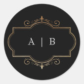 Zwart Wit Klassiek Goud Crest Monogram Bruiloft Ronde Sticker (Voorkant)