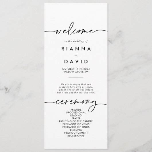 Zwart Wit Klassiek Huwelijk Programma Programmakaart (Voorkant)