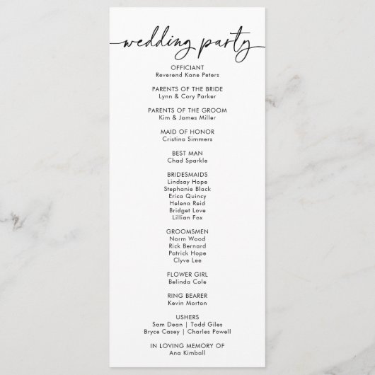 Zwart Wit Klassiek Huwelijk Programma Programmakaart (Achterkant)