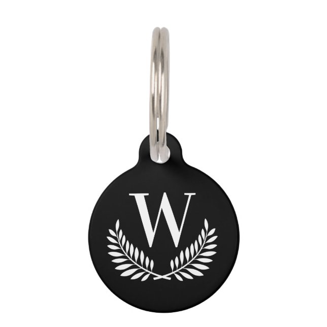 Zwart wit klassiek krans monogram eerste letter ho huisdierpenning (Voorkant)