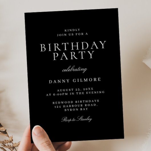Zwart-wit klassiek modern verjaardagsfeest kaart