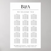 Zwart Wit Klassiek Monogram Bruiloft Zitkaarten Poster (Voorkant)