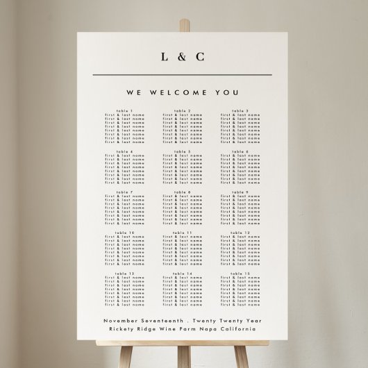 Zwart Wit Klassiek Monogram Bruiloft Zitkaarten Poster