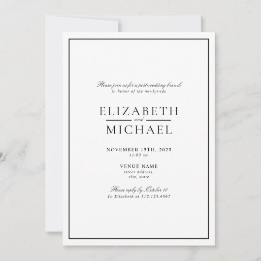 Zwart & Wit Klassiek Script Post Bruiloft Brunch Kaart (Voorkant)