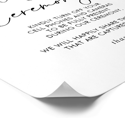 Zwart Wit Klassiek Unplugged Ceremonie Teken Poster (Hoek)