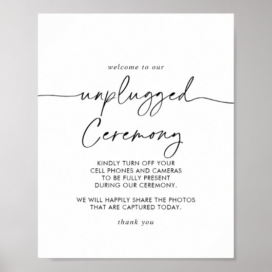 Zwart Wit Klassiek Unplugged Ceremonie Teken Poster (Voorkant)