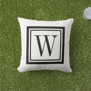 Zwart-wit Klassiek Vierkant Monogram Buitenkussen
